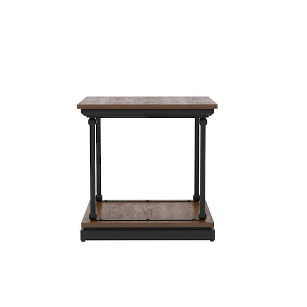 Furniture of America Blue River 23.63 in. Dark Oak and Black Square Wooden End Table