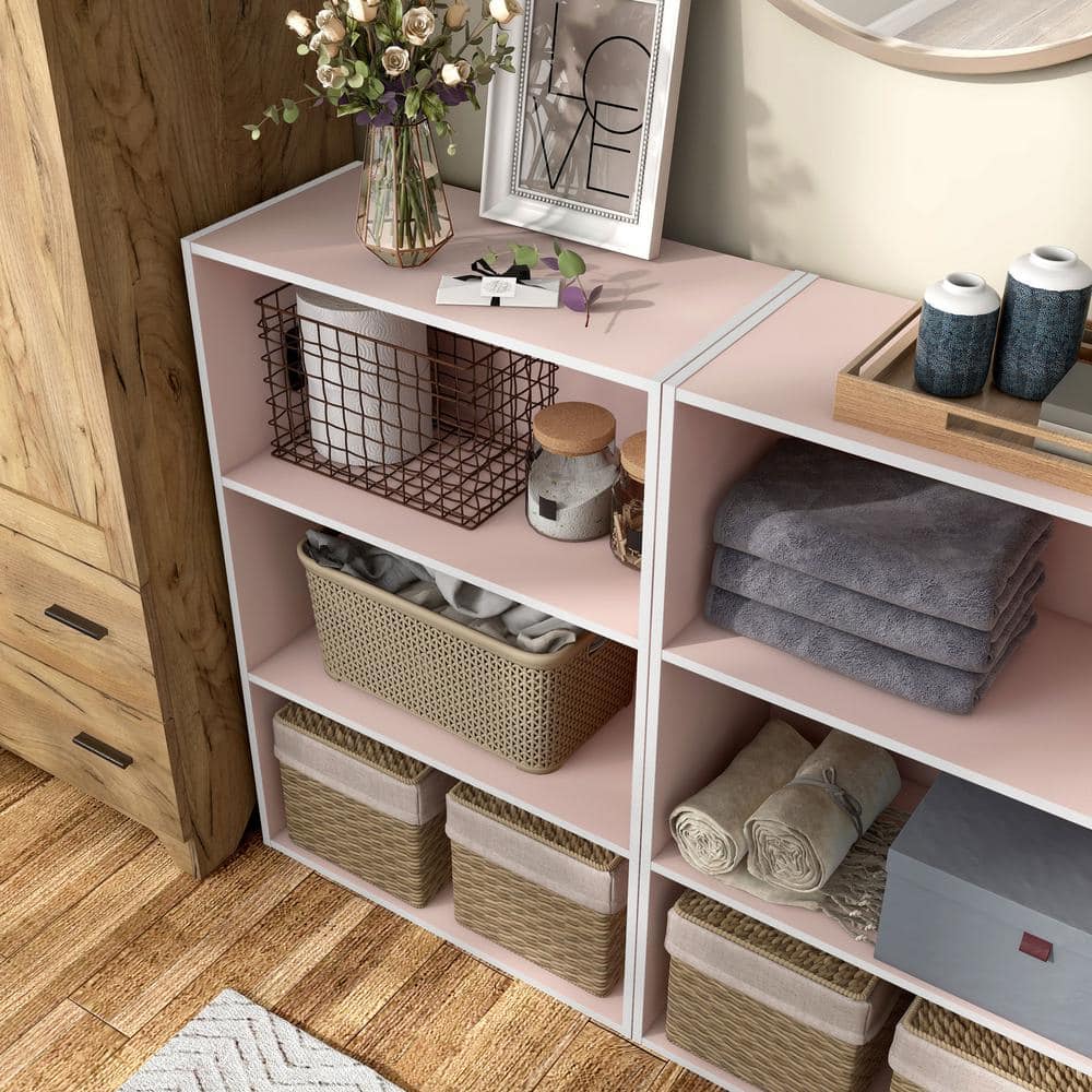 Light Pink 3-Tier Stackable Wood Kids Bookcase