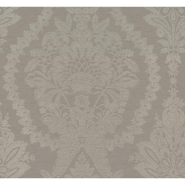 York Wallcoverings Ronald Redding Dark Grey Heritage Damask Matte Non-pasted Grasscloth Wallpaper 27 in. x 27 ft.