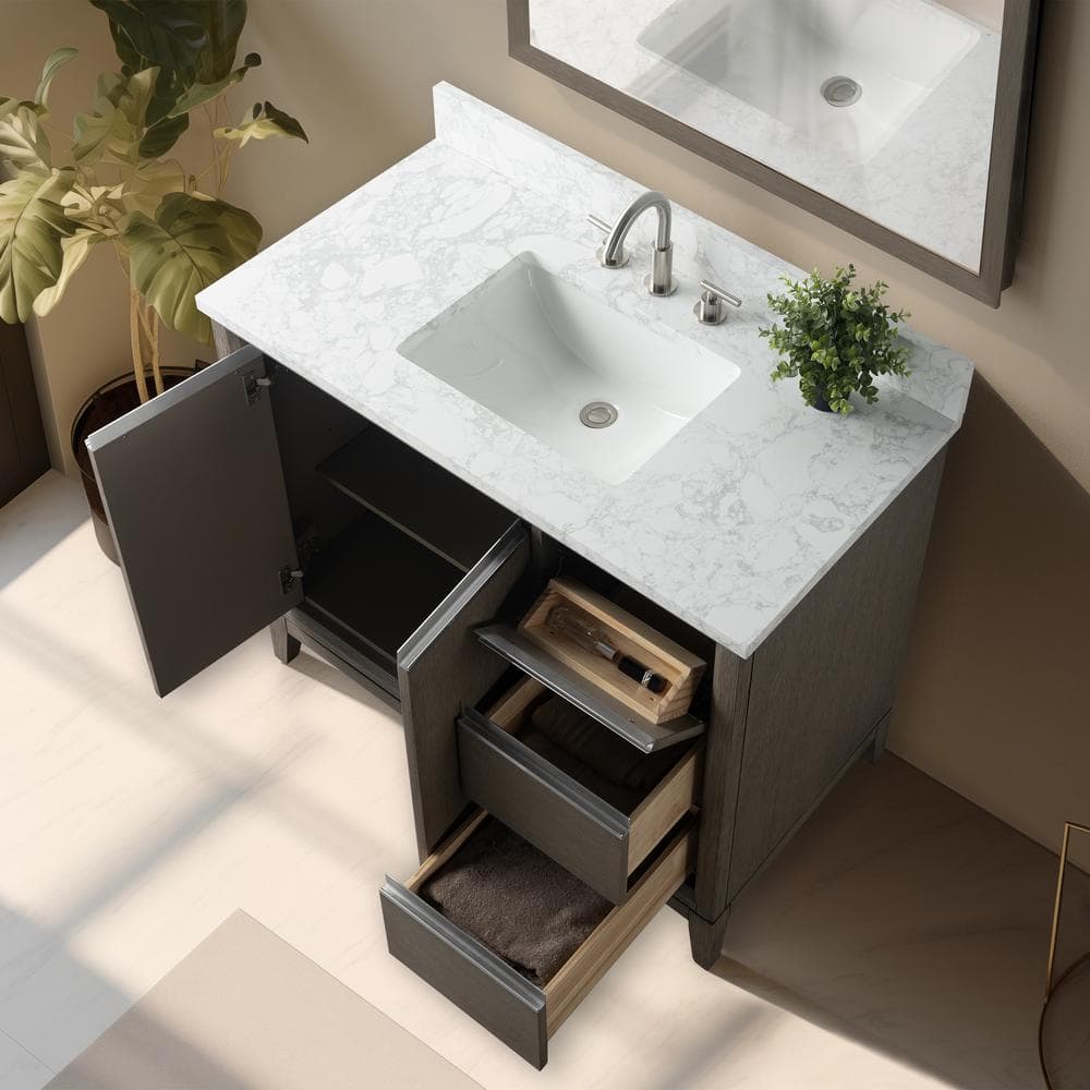 Driftwood Gray 42" Single Sink Bathroom Vanity with Marble Top