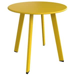 Yellow Round Outdoor Coffee Table, Weather Resistant Metal Side Table for Balcony, Porch, Deck, Poolside
