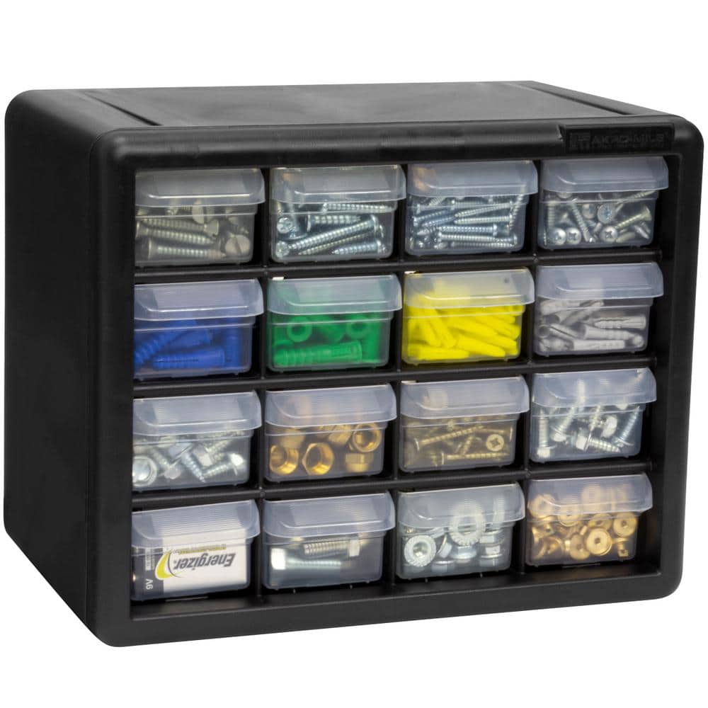Black Plastic 16-Drawer Stackable Storage Cabinet