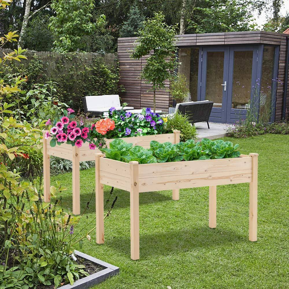 Natural Fir Wood Raised Garden Bed Planter for Outdoor Spaces