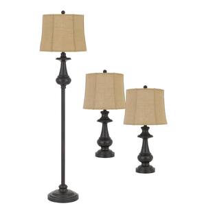 3-Piece Unipac Metal Table Lamp Set with 61.75 in. H Floor Lamp and 27.75 in. H Table Lamp in Dark Bronze Finish