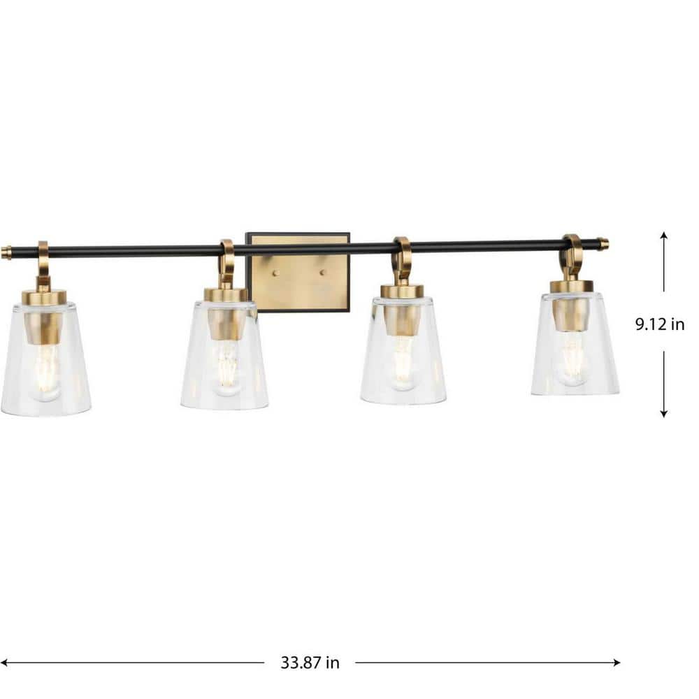 Cassell 4-Light Black and Brass Vanity Fixture with Clear Glass Shades