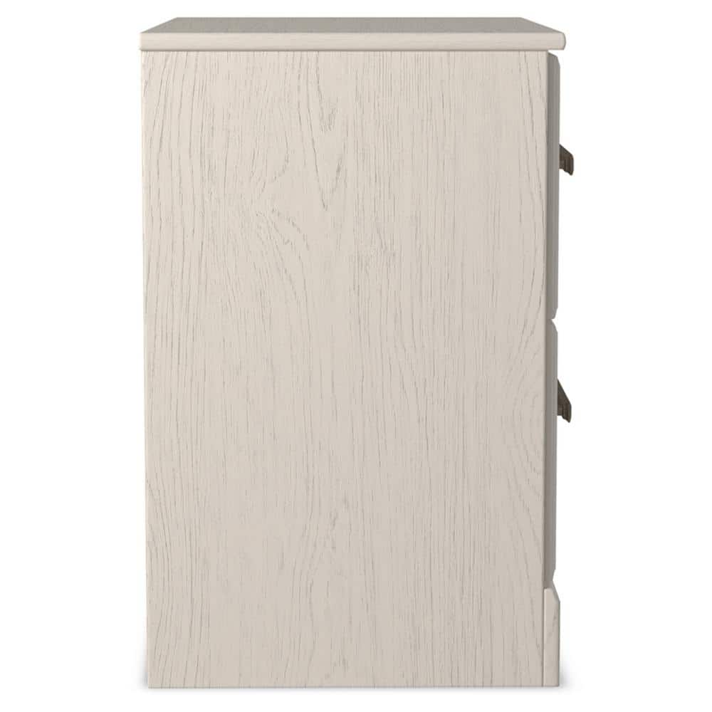 White Transitional 2-Drawer Nightstand with Pewter Handles