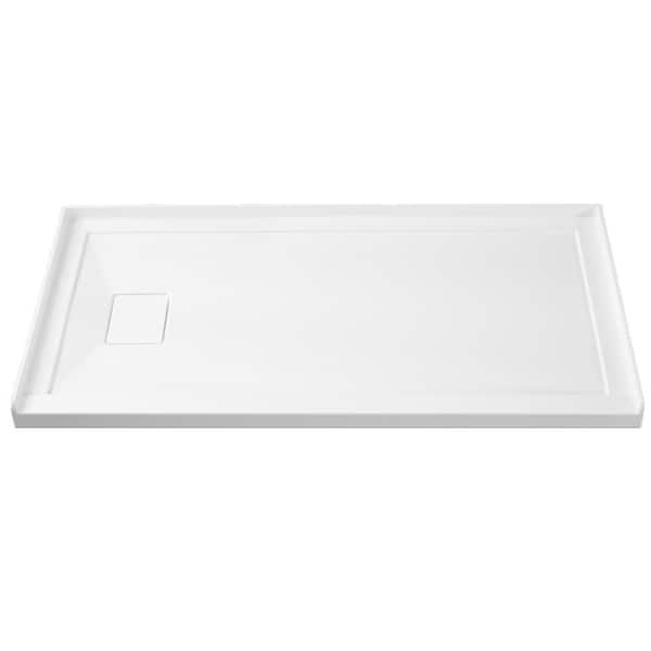 60 in. L x 32 in. W White Single Threshold Alcove Shower Pan Base Acrylic Rectangular Shower Tray with Left Drain