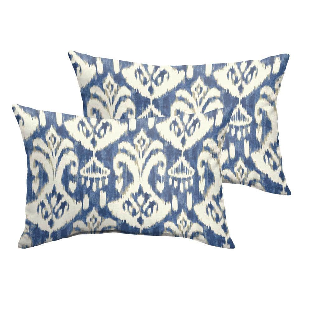 Indigo/Cream Rectangular Outdoor Knife Edge Lumbar Pillows (2-Pack)