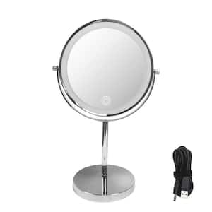 Dimmable LED Wall Bathroom Makeup Mirror in Chrome, 1x/10x Double Sided Magnifying Cosmetic Mirror