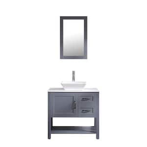 30 in. W x 18.5 in. D x 35 in. H Single Sink Freestanding Bath Vanity in Gray with Marble Pattern Top and Mirror