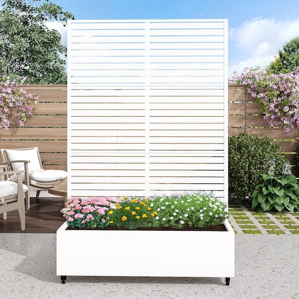 PexFix 72 in. H x 47 in. W Rectanglar White Outdoor Metal Privacy Screen Planter Box Wall Decor