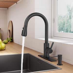 Single-Handle Pull Down Sprayer Kitchen Faucet with Soap Dispenser Stainless Steel in Matte Black