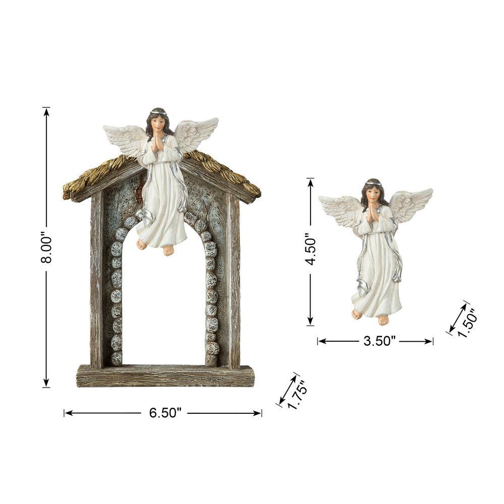 Ivory Resin Nativity Scene Set with Angel and Holy Family