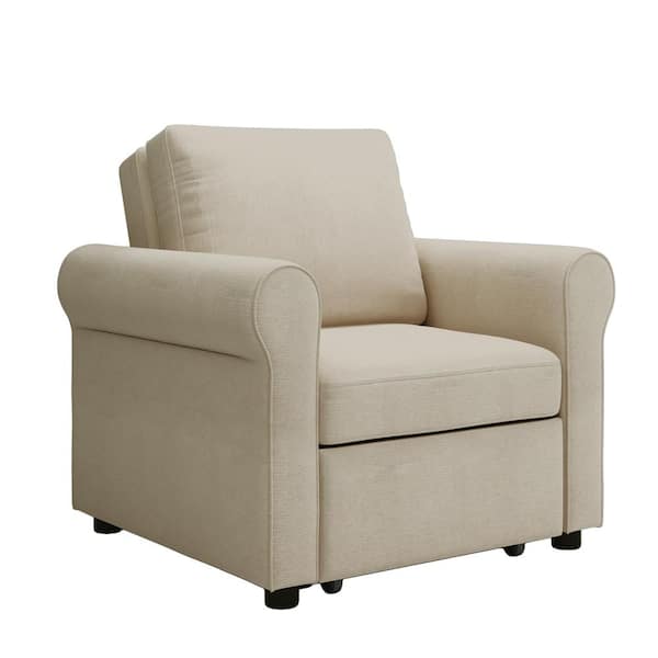 Harper & Bright Designs 2-in-1 Beige Linen Sofa Bed Chair, Convertible Sleeper Chair Bed