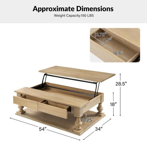 JAYDEN CREATION Arvid Natural 54 in. Traditional Lift Top