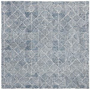Abstract Blue/Ivory 8 ft. x 8 ft. Diamond Geometric Square Area Rug