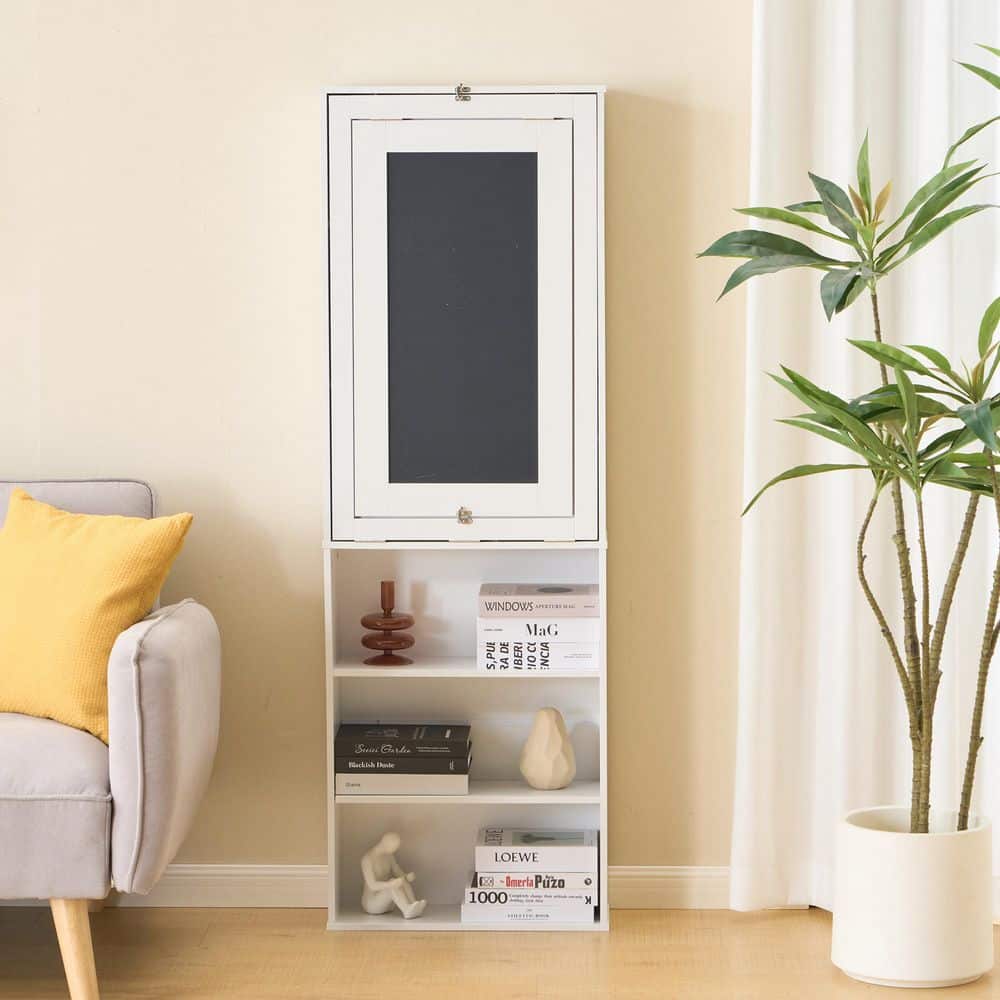 38.6 in. White Convertible Writing Desk, Wall Mount Table Cabinet, Murphy Desk with Chalkboard for Home Office Study
