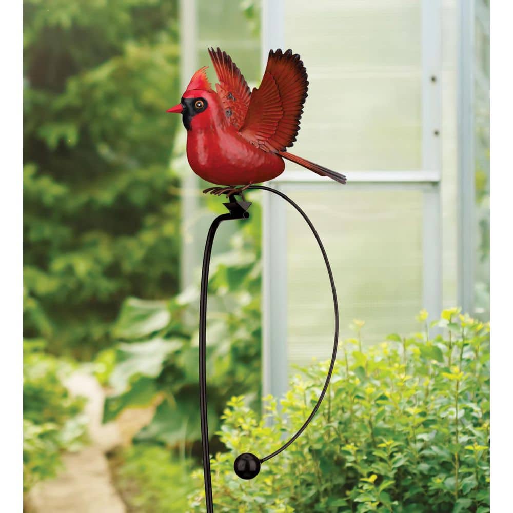 Red Metal Cardinal Bird Garden Stake