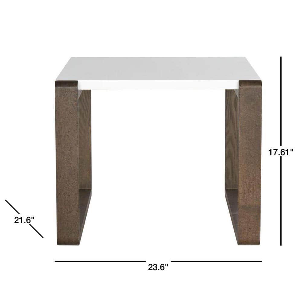 Transitional Bartholomew 24" White Lacquer & Dark Brown Wood End Table