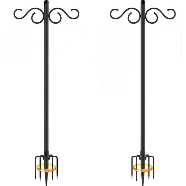 2 Pack 90" Double Shepherds Hooks for Outdoor, Heavy Duty Bird Feeder Poles with 5-Prong Base for Garden Decor