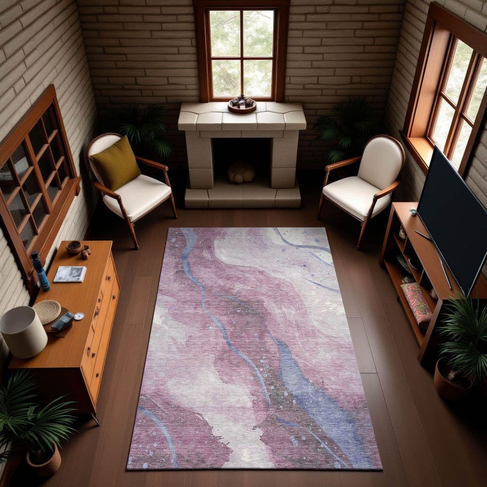 Mayfield Premium Machine Washable Abstract AMF1529 Mauve 10 ft. x 14 ft. Area Rug price history on PriceWatchPro