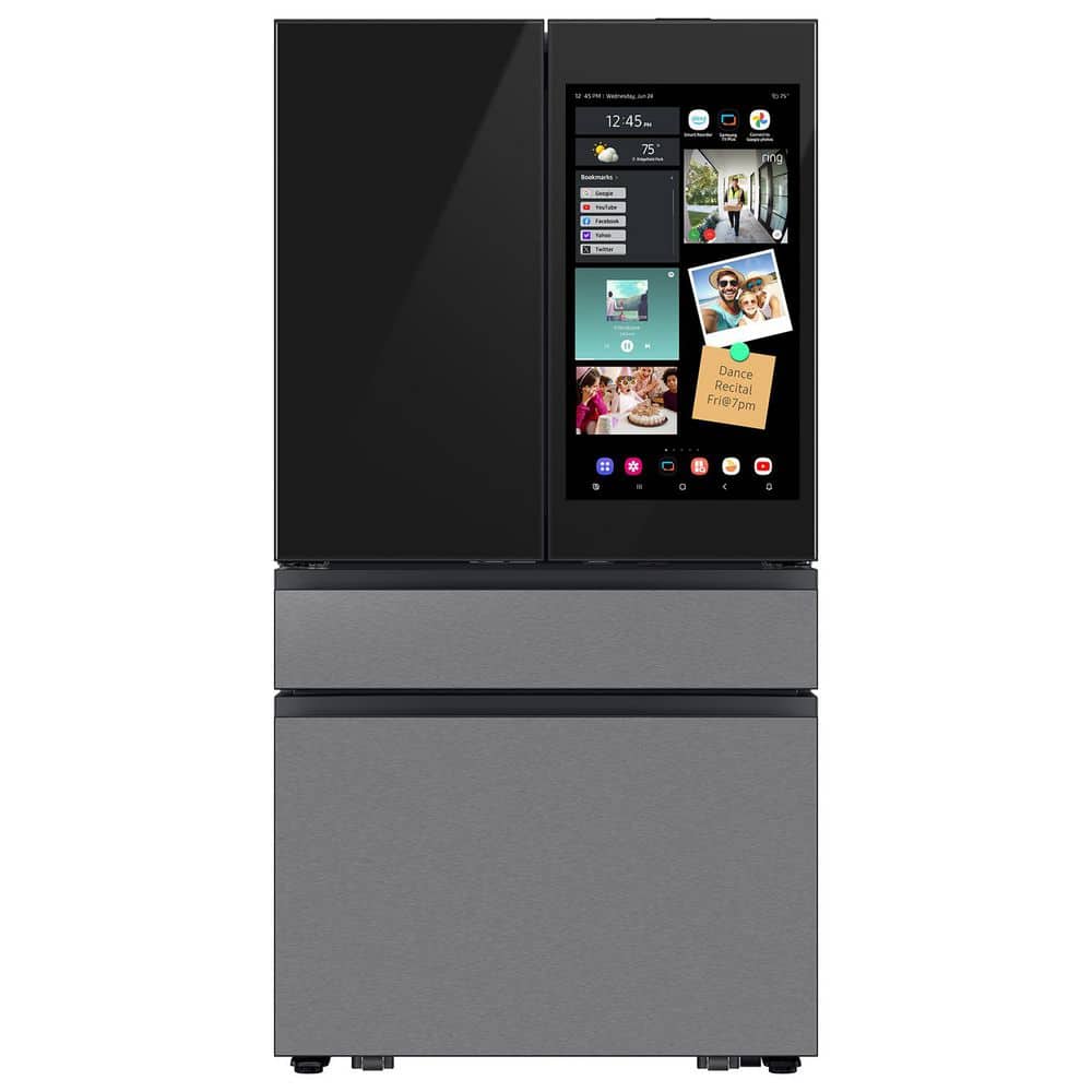 Bespoke 4-Door French Door Refrigerator (29 Cu. Ft.) with AI Family Hub+ in Charcoal Glass and Stainless Steel