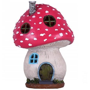1-Light 8 in. Integrated LED Solar Powered Mushroom House with Red with White Dot Roof