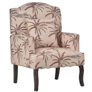 Beige Leaf Linen Fabric Arm Chair with Pillow