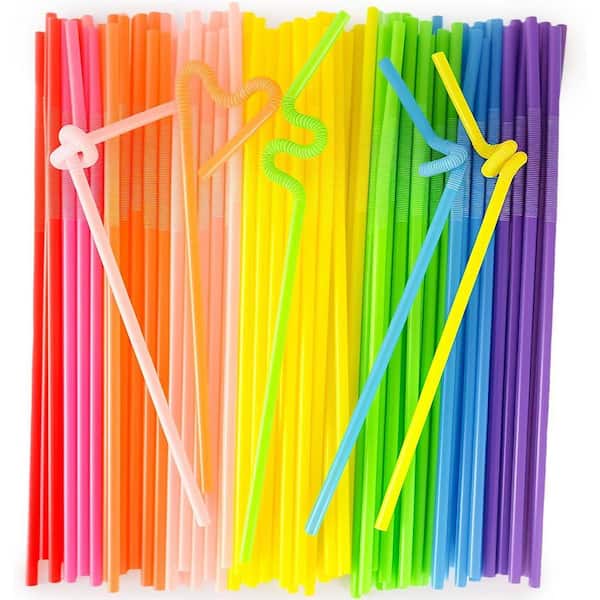 Colorful Disposable Plastic Flexible Drinking Straws Extra Long Party Decorations 7 Colors 100PCS Per Case