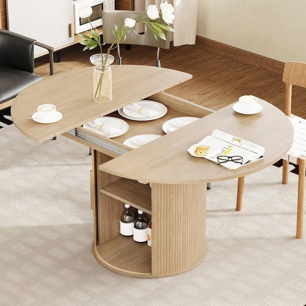 ATHMILE Natural MDF 59.06 in. Pedestal Base Dining Table Seats 6
