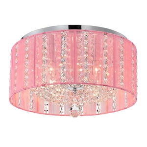Addison 16 in. 4-Light Indoor Chrome and Pink Flush Mount Ceiling Light with Light Kit