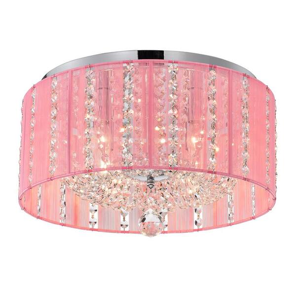 Warehouse of Tiffany Addison 16 in. 4-Light Indoor Chrome and Pink Flush Mount Ceiling Light with Light Kit