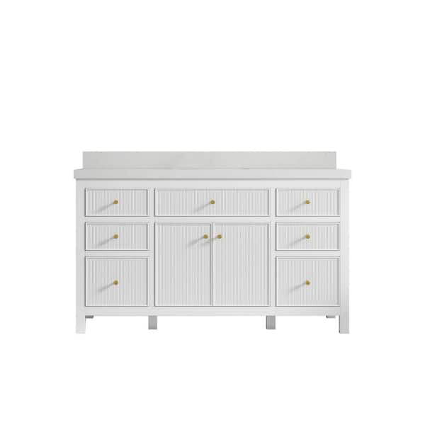 Willow Collections Sonoma 60 in. W x 22 in. D x 36 in. H Single Sink Bath Vanity in White with 2" Carrara Quartz Top