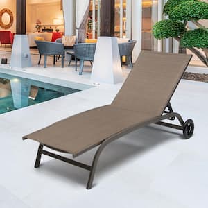 1-Piece Aluminum Adjustable Outdoor Chaise Lounge in Brown