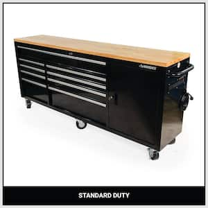 84 in. W 18 in. D 9-Drawer Mobile Workbench with Wood Top Gloss Black