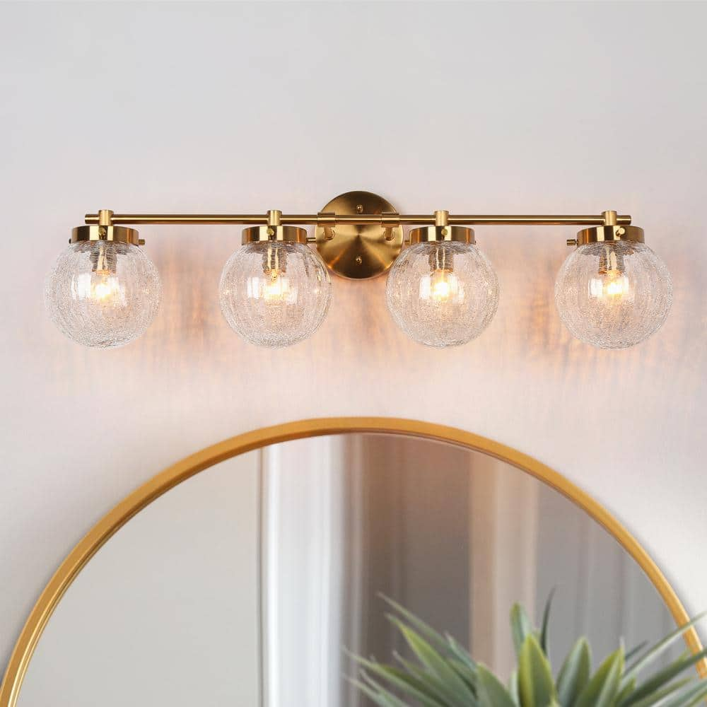 LNC Modern 4-Light Brass Vanity Light Linear Bathroom Washroom Powder ...