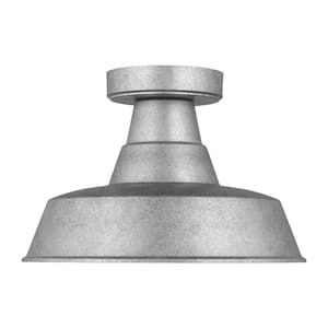 Barn Light 1-Light Weathered Pewter Exterior Outdoor Flush Mount Ceiling Light with LED Light Bulb Included