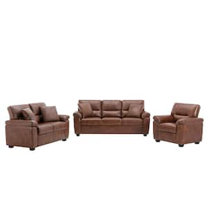 Garrin Series 3-Pieces Brown PU Leather Living Room Set