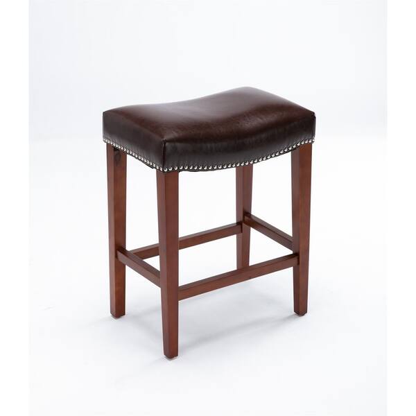 Donason 26.1 in. Brown Backless Wood Frame Bar Stool with Faux Leather (Set of 2)