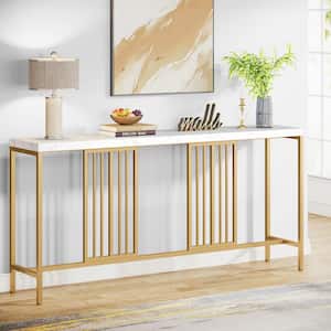 Turrella 70.9 in. Gold Extra Long Rectangle Wood Console Table with Gold Iron Tube Frame