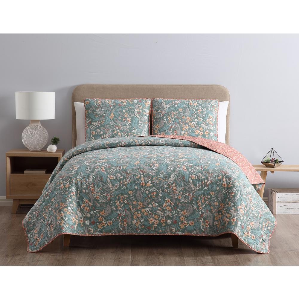 Morgan Home Gertrude Reversible Multicolored Floral King Quilt Set M618437 The Home Depot