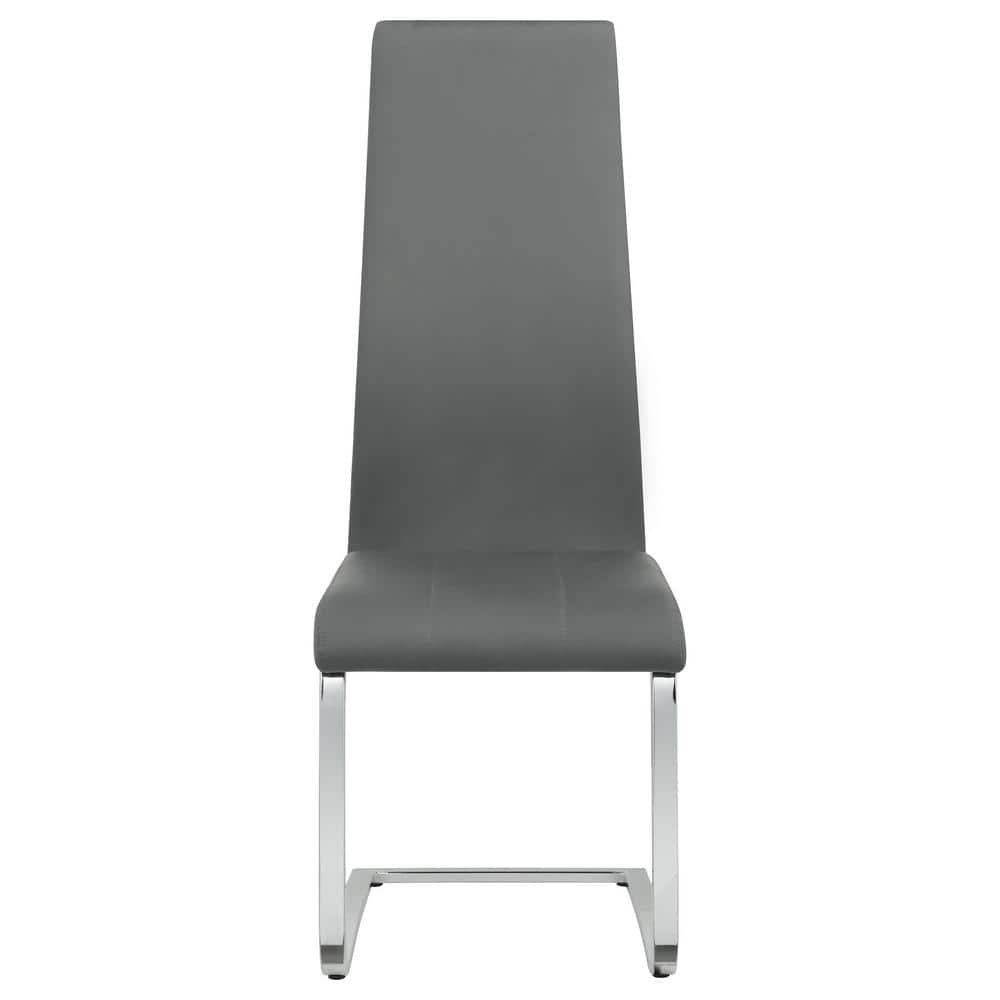 High-Back Gray Faux Leather Side Chair with Chrome Frame