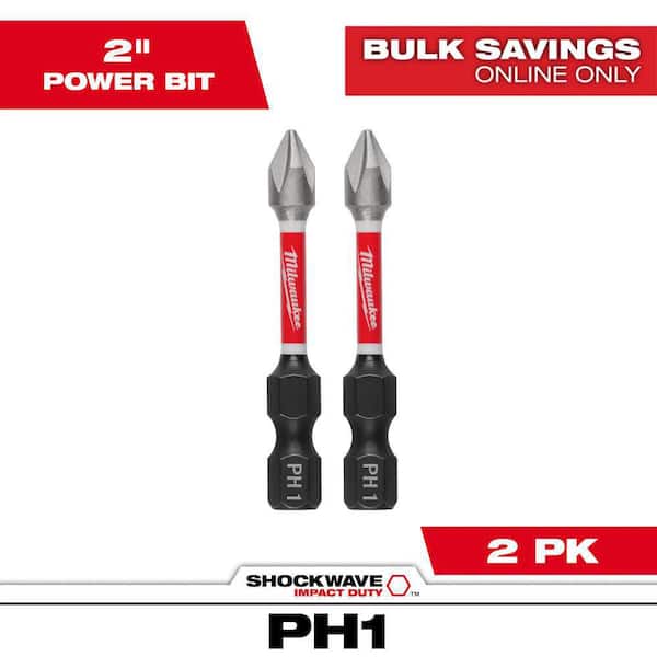 SHOCKWAVE Impact Duty 2 in. Phillips #1 Alloy Steel Screw Driver Bit (2-Pack)
