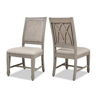 Dauphin Upholstered Dining Side Chair, Set of 2, Cream White Top Grain Leather and Cashmere Gray Wood