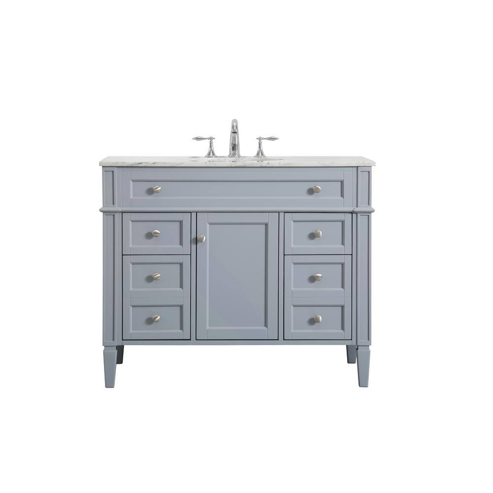 Gray Solid Wood and Marble Single Bathroom Vanity with Porcelain Sink