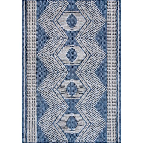 Ranya Tribal Blue 2 ft. x 8 ft. Indoor/Outdoor Runner Patio Rug
