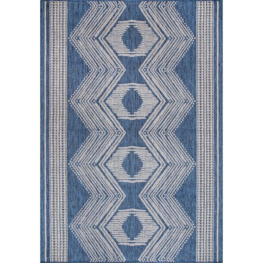 Blue Rectangular Synthetic Easy Care Indoor/Outdoor Rug