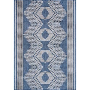 Ranya Tribal Blue Doormat 3 ft. 6 in. x 5 ft. Indoor/Outdoor Patio Area Rug