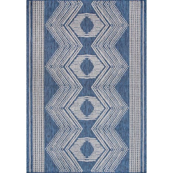 nuLOOM Ranya Tribal Blue 6 ft. 7 in. x 9 ft. Indoor/Outdoor Patio Area Rug