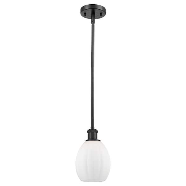 Innovations Eaton 60-Watt 1-Light Matte Black Standard Mini Pendant Light with Matte White Glass, No Bulbs Included